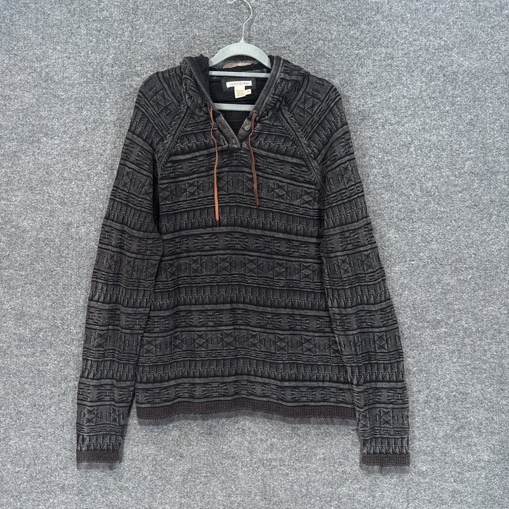Carbon2Cobalt Hoodie Mens Medium Black/Gray Jacquard Knit Henley Southwestern